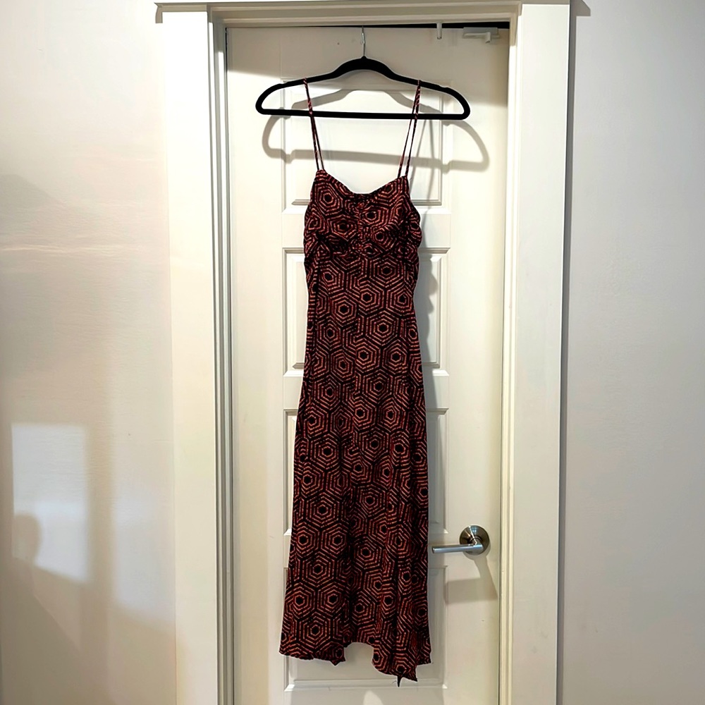 Patterned Urban Outfitter Dress with Slit and Fitted Bodice